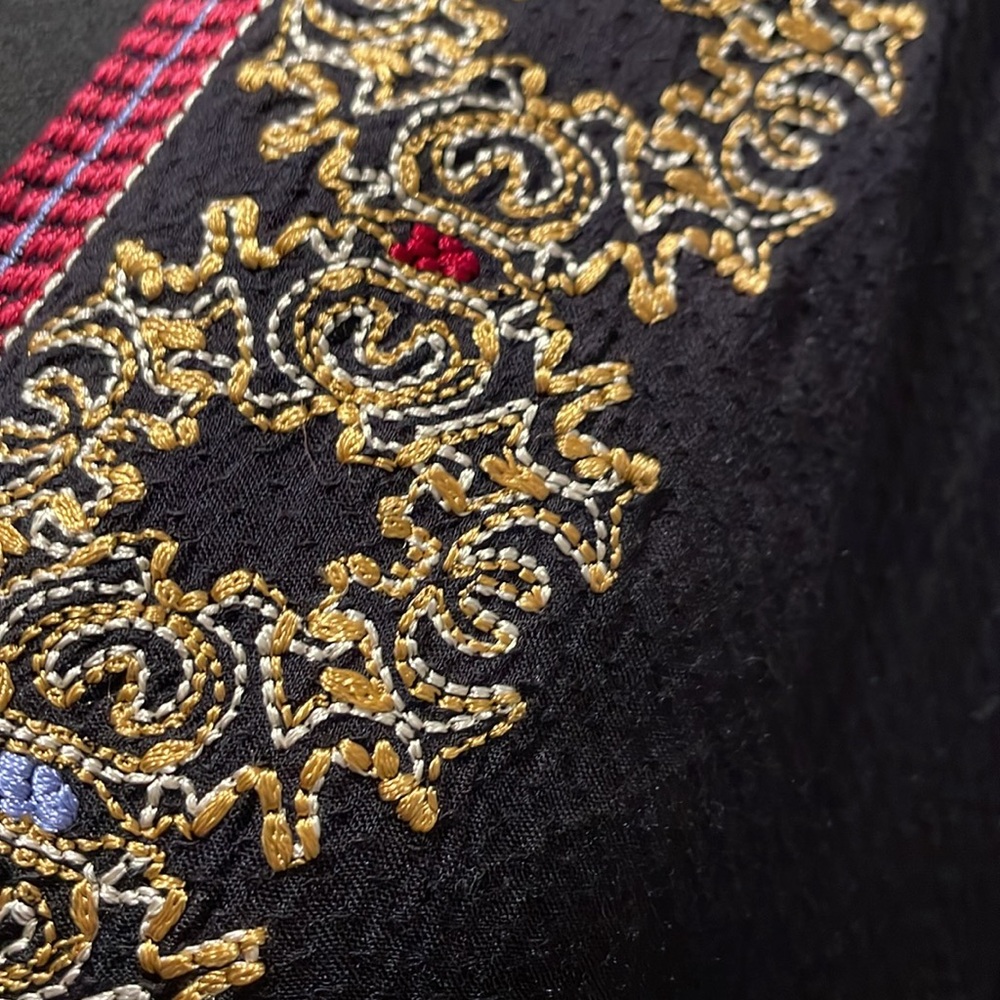 Free People Wild One Peasant Mini Dress SizeS Black Gold Embroidered Drop Waist - Picture 3 of 16